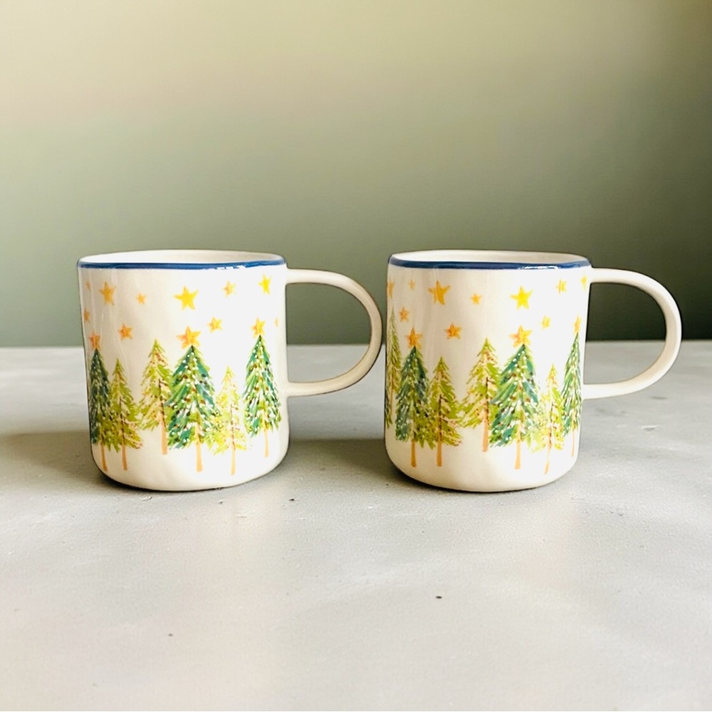 Anthropologie Holiday Tree Ceramic Mug Set of 2